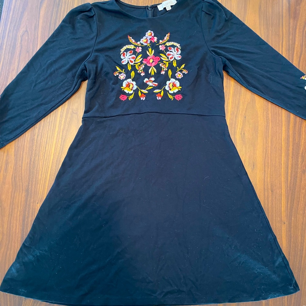 LOFT embroidered floral fit and flare dress